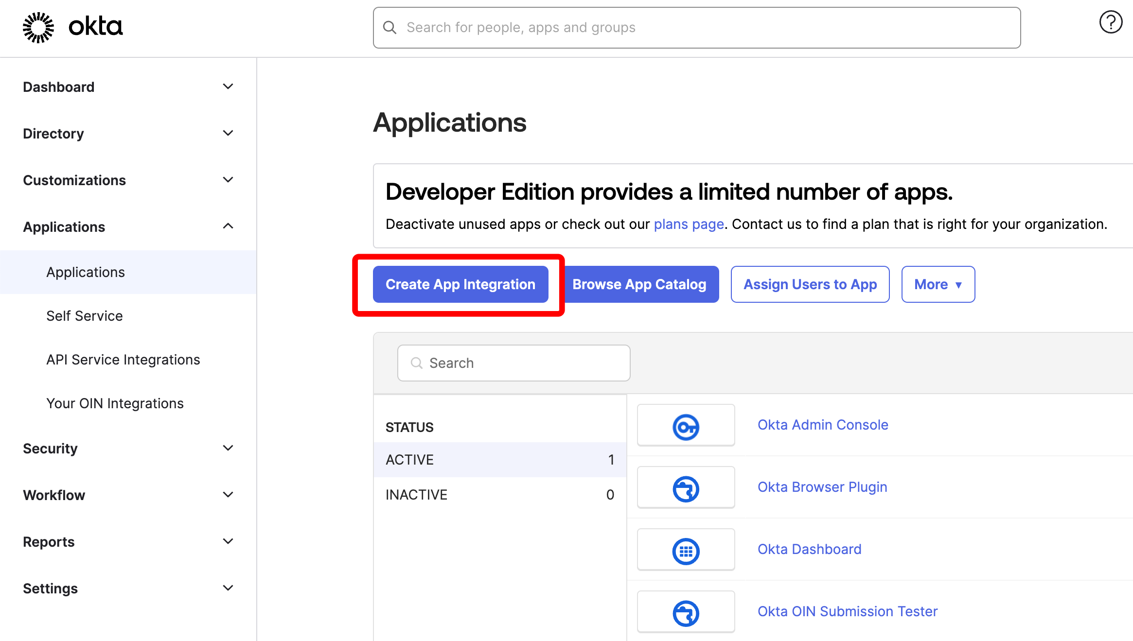 Create App integration button