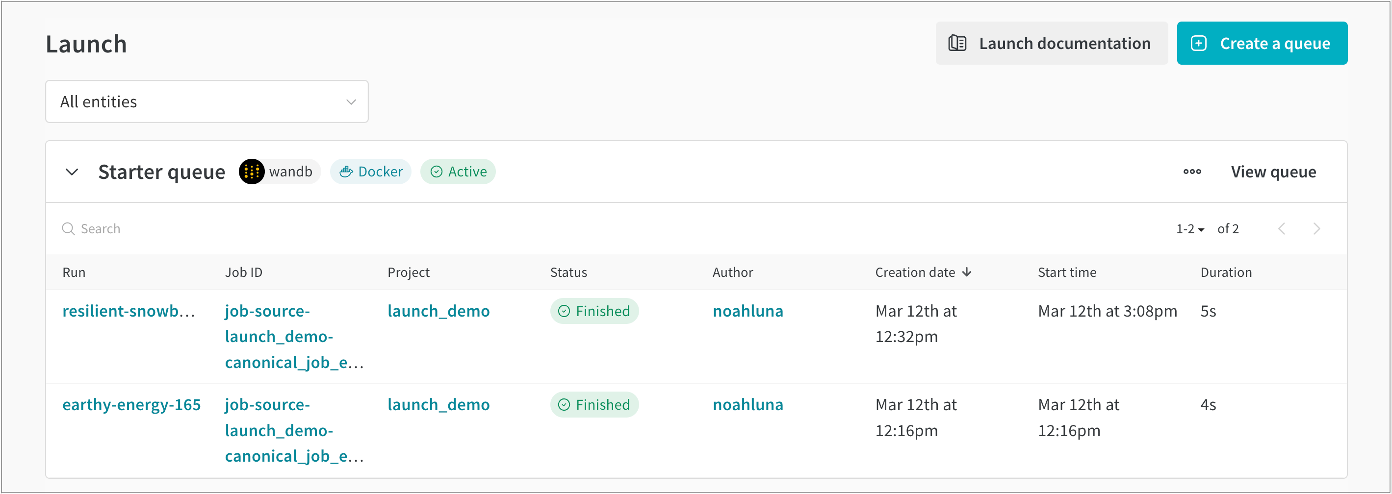 Launch jobs status view