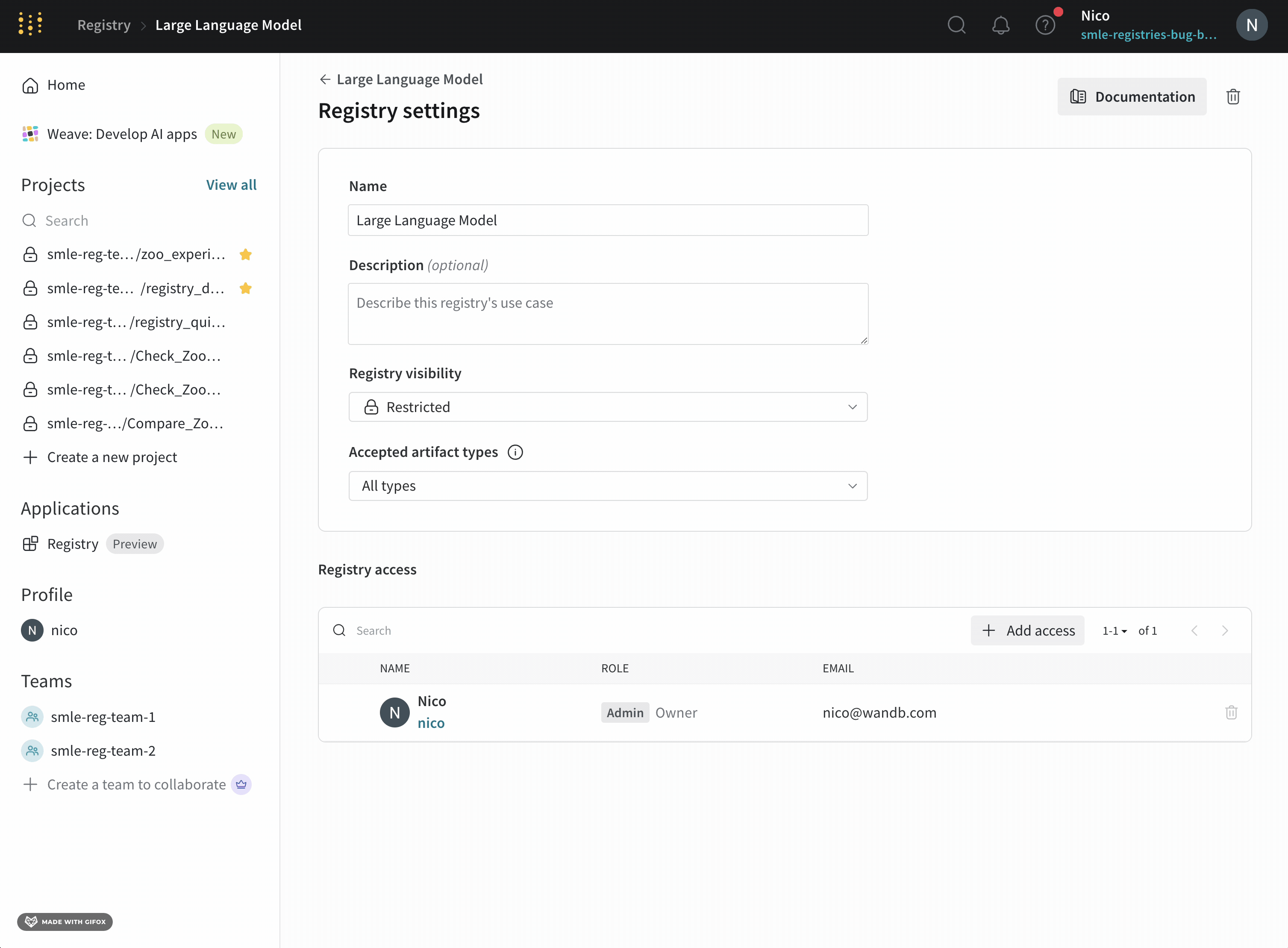 Adding teams to registry