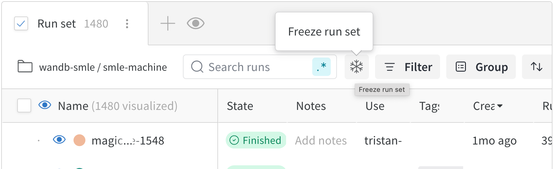 Freeze runset button