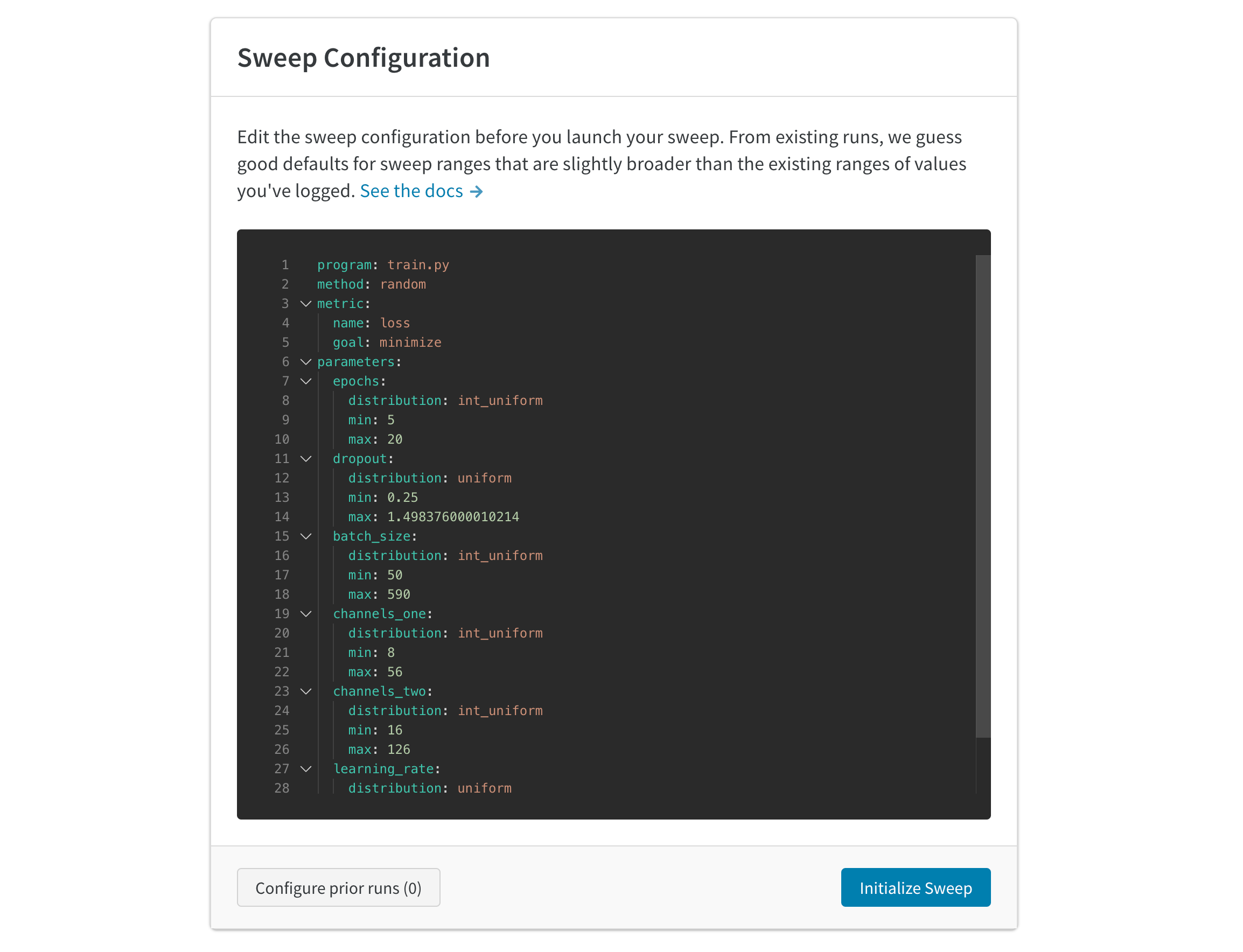 Sweep configuration